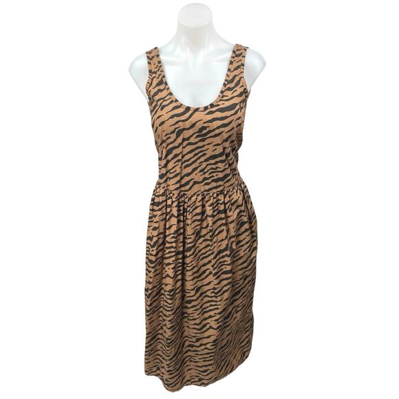 Everlane Poplin Summer Brown Tiger Stripe Sleeveless Midi A Line Tank Dress XXS - Picture 1 of 5